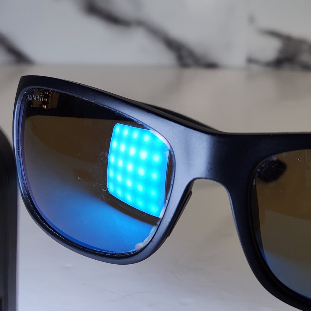 Serengeti Polarized Sunglasses. Pando Black Frame with Blue Mirrored Lenses - Picture 12 of 14
